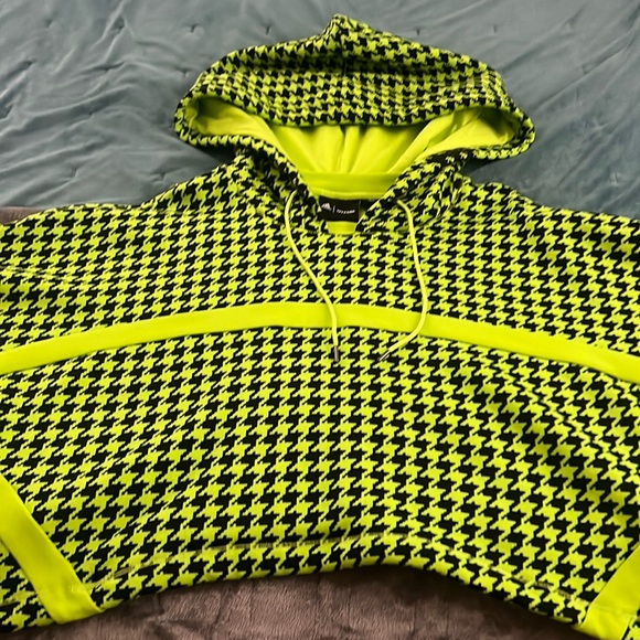 ADIDAS X IVY PARK HALLS OF IVY SOLAR GREEN HOUNDSTOOTH CROP HOODIE
